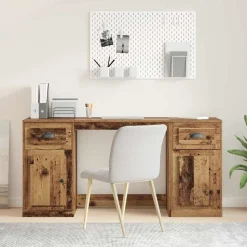 vidaXL Skrivebord med skab med skuffe Gammelt træ 154,5 x 50 x 75 cm