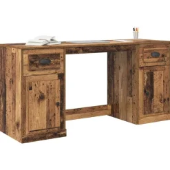 vidaXL Skrivebord med skab med skuffe Gammelt træ 154,5 x 50 x 75 cm