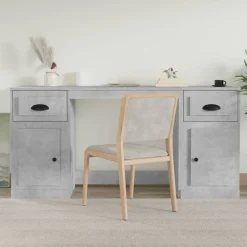 vidaXL skrivebord med skabe konstrueret træ betongrå