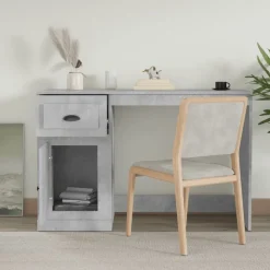 vidaXL skrivebord med skuffe 115x50x75 cm konstrueret træ betongrå