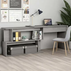 vidaXL skrivebord til hjørne 200x50x76 cm konstrueret træ betongrå