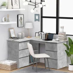 vidaXL skrivebord til hjørne 145x100x76 cm konstrueret træ betongrå
