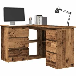 vidaXL skrivebord til hjørne 145x100x76 cm konstrueret træ antikt træ