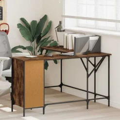 vidaXL skrivebord 141x141x75 cm konstrueret træ røget egetræsfarve