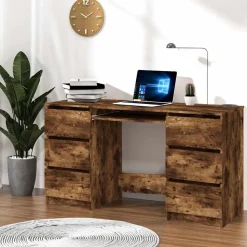 vidaXL skrivebord 140x50x77 cm konstrueret træ røget egetræsfarve
