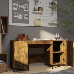 vidaXL skrivebord 140x50x75 cm konstrueret træ røget egetræsfarve
