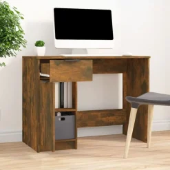 vidaXL skrivebord 100x50x75 cm konstrueret træ røget egetræsfarve