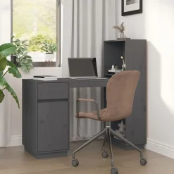 vidaXL skrivebord 110x53x117 cm massivt fyrretræ grå
