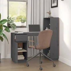 vidaXL skrivebord 110x53x117 cm massivt fyrretræ grå