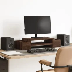 vidaXL skærmholder med opbevaring 70x27x15 cm konstrueret træ brun eg