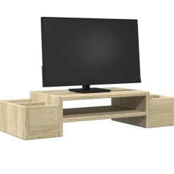vidaXL skærmholder med opbevaring 70x27x15cm konstrueret træ sonoma-eg