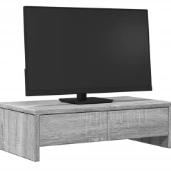 vidaXL skærmholder med skuffer 50x27x15 cm konstrueret træ grå sonoma
