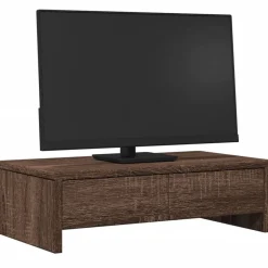 vidaXL skærmholder med skuffer 50x27x15 cm konstrueret træ brunt eg