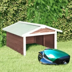 vidaXL skur til robotplæneklipper 72x87x50 cm fyrretræ brun og hvid