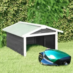 vidaXL skur til robotplæneklipper 72x87x50 cm fyrretræ grå og hvid