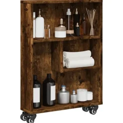 vidaXL smal opbevaringsvogn 48x13x68 cm konstrueret træ røget egetræ