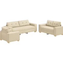 vidaXL Sofa 3 pcs Creme 221 x 80 x 80 cm Linned-blandet stof