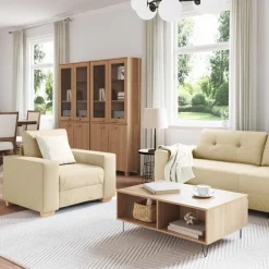 vidaXL Sofa 3 pcs Creme 221 x 80 x 80 cm Linned-blandet stof