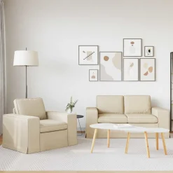 vidaXL Sofa Sæt 2 pcs Creme 182 x 80 x 82 cm Stof