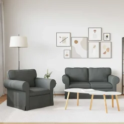 vidaXL Sofa Sæt 2 pcs Mørkegrå 155 x 82 x 80 cm Stof
