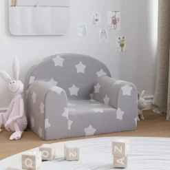 vidaXL sofa til børn blødt plys med stjerner lysegrå