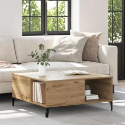 vidaXL Sofabord Artisan Egetræ 80 x 80 x 36,5 cm Konstrueret træ