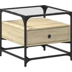 vidaXL sofabord med glasplade Sonoma Eg 50x50x45 cm Stål