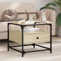 vidaXL sofabord med glasplade Sonoma Eg 50x50x45 cm Stål