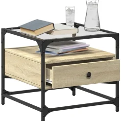 vidaXL sofabord med glasplade Sonoma Eg 50x50x45 cm Stål