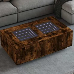 vidaXL sofabord med Infinity LED-lys 116x69x40 cm røget egetræsfarve