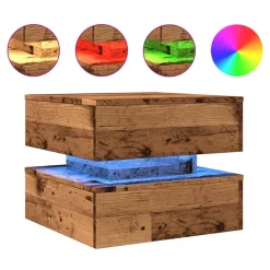 vidaXL sofabord med LED-lys 50x50x40 cm gammelt træ-look