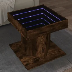 vidaXL sofabord med LED-lys 50x50x45 cm konstrueret træ røget eg