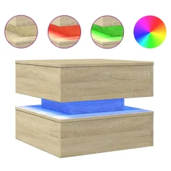 vidaXL sofabord med LED-lys 50x50x40 cm sonoma-eg
