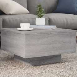 vidaXL sofabord med LED-lys 55x55x31 cm grå sonoma-eg