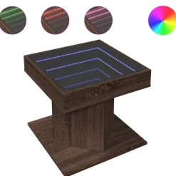 vidaXL sofabord med LED-lys 50x50x45 cm konstrueret træ brunt eg
