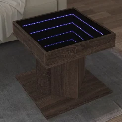 vidaXL sofabord med LED-lys 50x50x45 cm konstrueret træ brunt eg