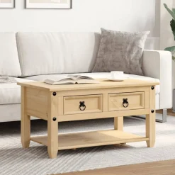 vidaXL sofabord med skuffer Corona 85x50x45 cm massivt fyrretræ
