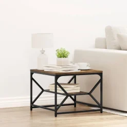 vidaXL Sofabord Røget eg 51 x 50 x 40 cm Ingeniørtræ og stål