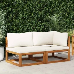 vidaXL sofasæt 2 dele med cremehvide hynder massivt akacietræ