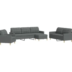 vidaXL sofasæt 4 dele med fodskammel stof mørkegrå