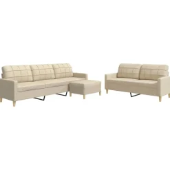 vidaXL sofasæt 3 dele med fodskammel stof cremefarvet