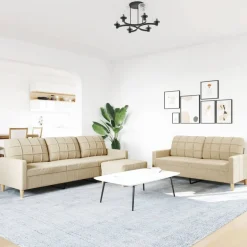 vidaXL sofasæt 3 dele med fodskammel stof cremefarvet
