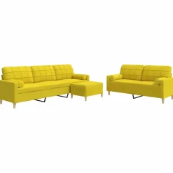 vidaXL sofasæt 3 dele med fodskammel og pyntepuder stof gul