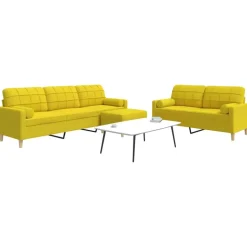 vidaXL sofasæt 3 dele med fodskammel og pyntepuder stof gul