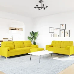 vidaXL sofasæt 3 dele med fodskammel og pyntepuder stof gul