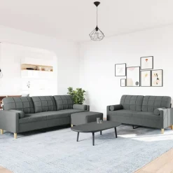 vidaXL sofasæt 3 dele med fodskammel og pyntepuder stof lysegrå