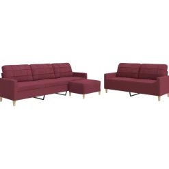 vidaXL sofasæt 3 dele med fodskammel stof vinrød