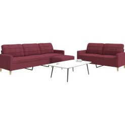 vidaXL sofasæt 3 dele med fodskammel stof vinrød