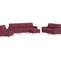 vidaXL sofasæt 4 dele med fodskammel stof vinrød