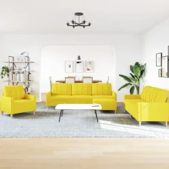 vidaXL sofasæt 4 dele med fodskammel stof lysegul